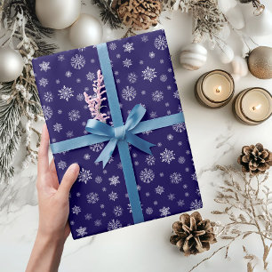 Snowflake Pattern Christmas Holiday Navy Blue Wrapping Paper
