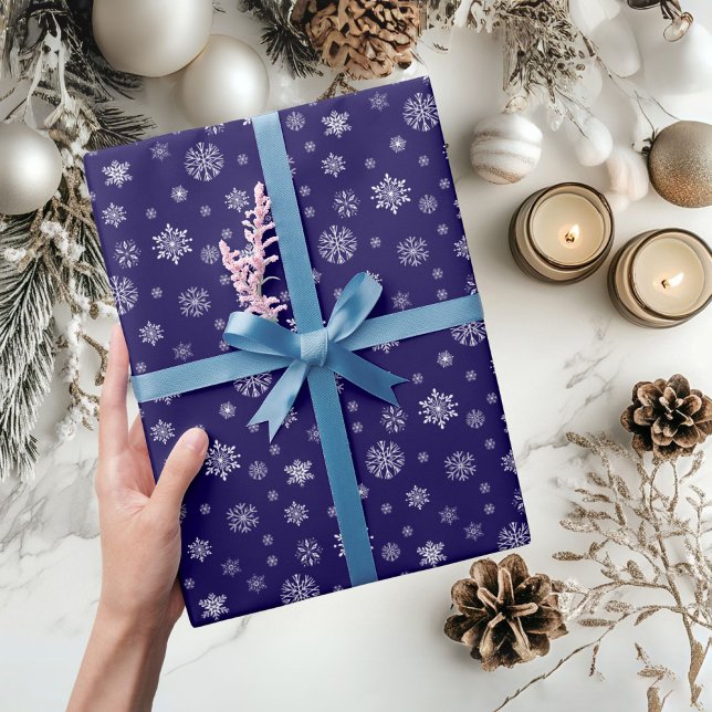 Snowflake Pattern Christmas Holiday Navy Blue Wrapping Paper (Snowflake pattern Blue Navy Holiday Christmas Wrapping Paper)