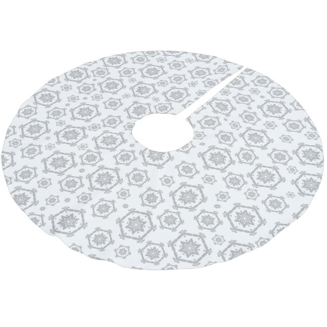Snowflake Pattern Elegant Grey Christmas Holiday Brushed Polyester Tree Skirt (Angled)