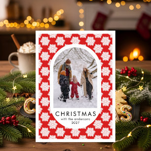 Snowflake Pattern Family Christmas Photo Holiday Card
