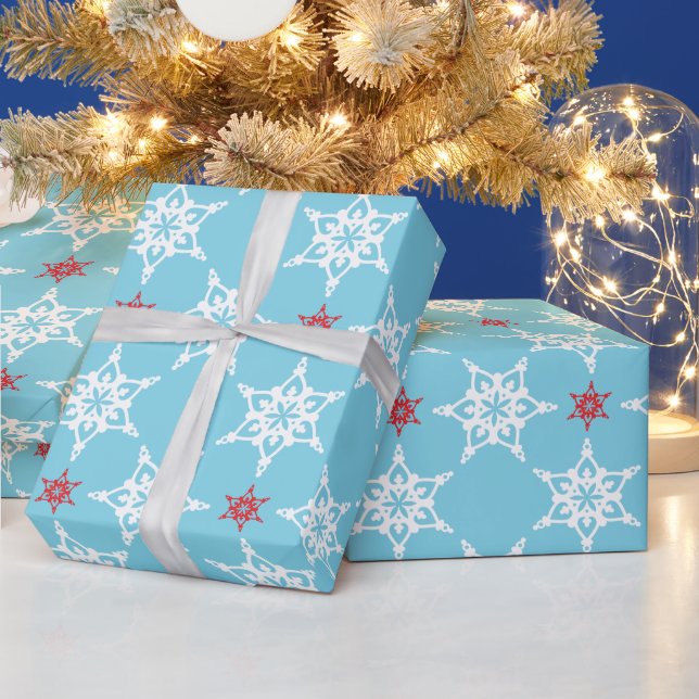SNOWFLAKE PATTERN festive modern minimal red blue Wrapping Paper (Holidays)