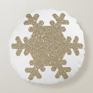 Snowflake Pattern Gold Glitter White Christmas Round Pillow