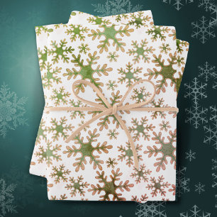 Snowflake Pattern Green Pink Christmas Holiday Wrapping Paper Sheet