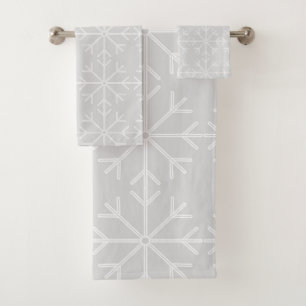 Snowflake pattern - grey and white. bath towel set