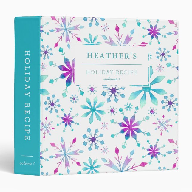 Snowflake Pattern Holiday Recipe Cookbook Binder (Front/Spine)