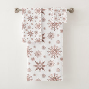 Snowflake Pattern In Faux Rose Gold Looking Colour Bath Towel Set