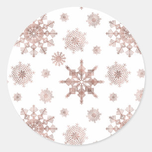 Snowflake Pattern In Faux Rose Gold Looking Colour Classic Round Sticker