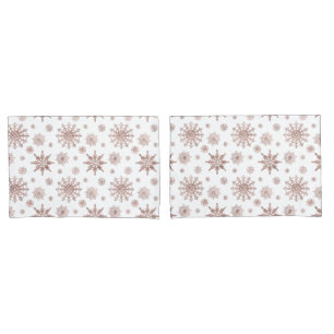 Snowflake Pattern In Faux Rose Gold Looking Colour Pillowcase