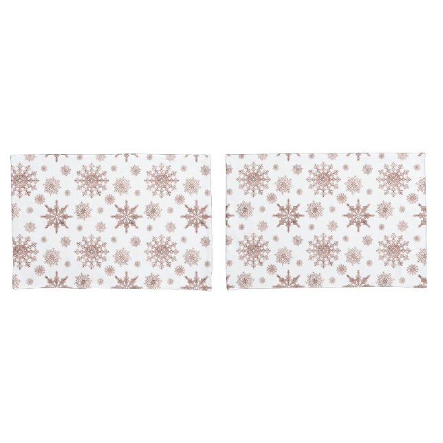 Snowflake Pattern In Faux Rose Gold Looking Colour Pillowcase (Front-Set)