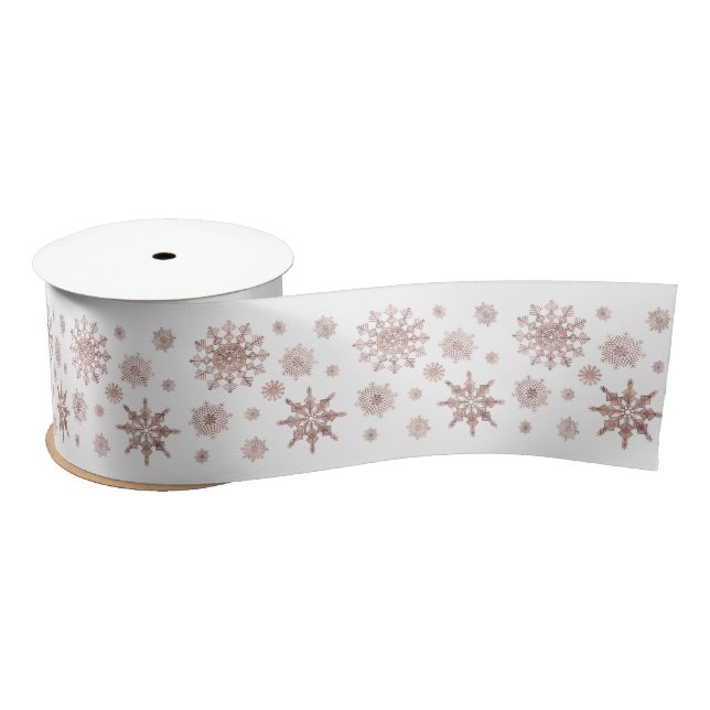 Snowflake Pattern In Faux Rose Gold Looking Colour Satin Ribbon (Spool)