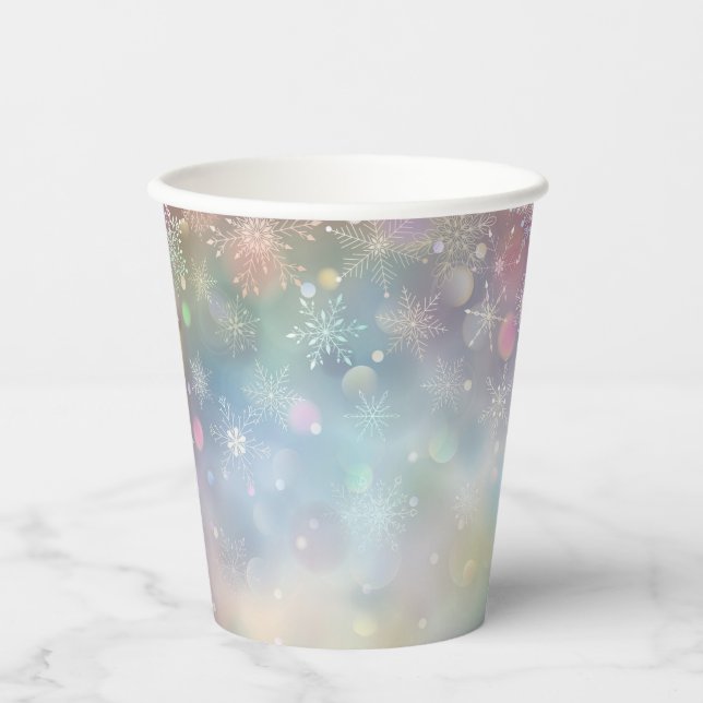 Snowflake Pattern in Soft Pastel Colours Bokeh  Paper Cups (Front)