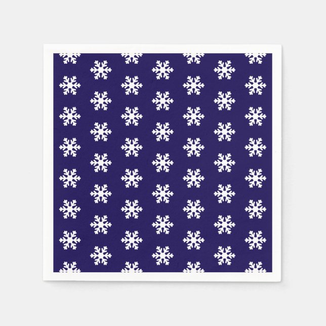 Snowflake Pattern Navy Blue& White Winter Napkin (Front)