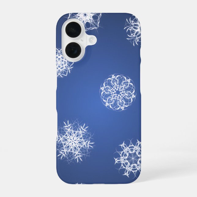 Snowflake Pattern on Blue Background  iPhone 16 Case (Back)