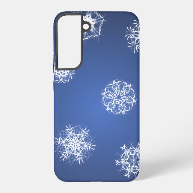 Snowflake Pattern on Blue Background  Samsung Galaxy S22+ Case (Back)