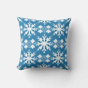 Snowflake Pattern on Blue Background  Throw Pillow
