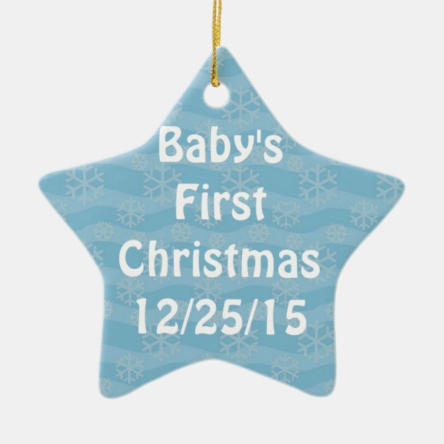 Snowflake Pattern on Blue Ceramic Ornament (Front)