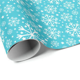Snowflake Pattern on Blue Christmas Wrapping Paper