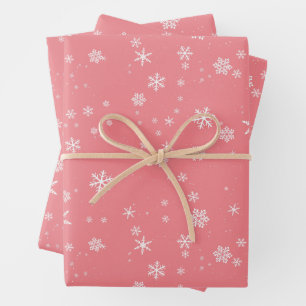 Snowflake Pattern on Pink Christmas Wrapping Paper Sheet
