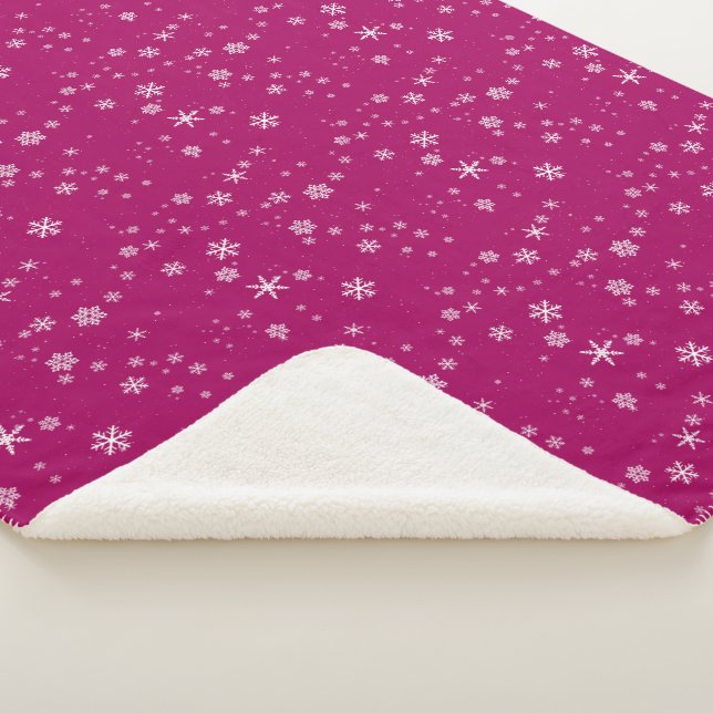 Snowflake Pattern on Purple Christmas Sherpa Blanket (3/4)