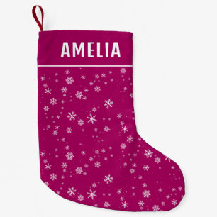 Snowflake Pattern on Purple Name  Small Christmas Stocking