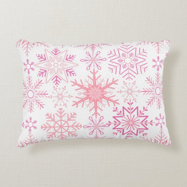 Snowflake pattern Pink Accent Pillow (Front)
