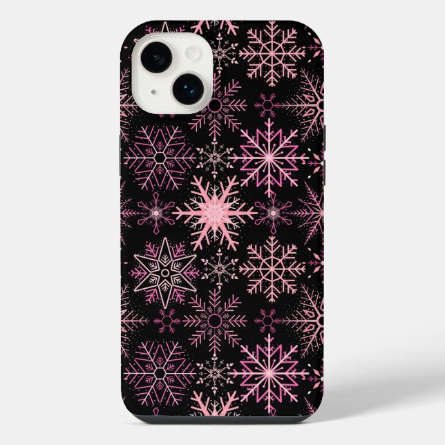 Snowflake pattern Pink Black BG iPhone Case (Back)