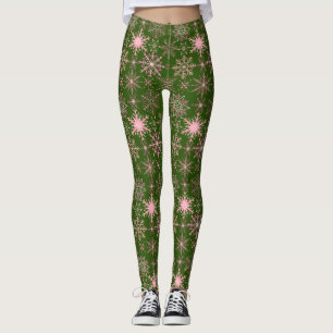 Snowflake pattern Pink D Green BG Leggings