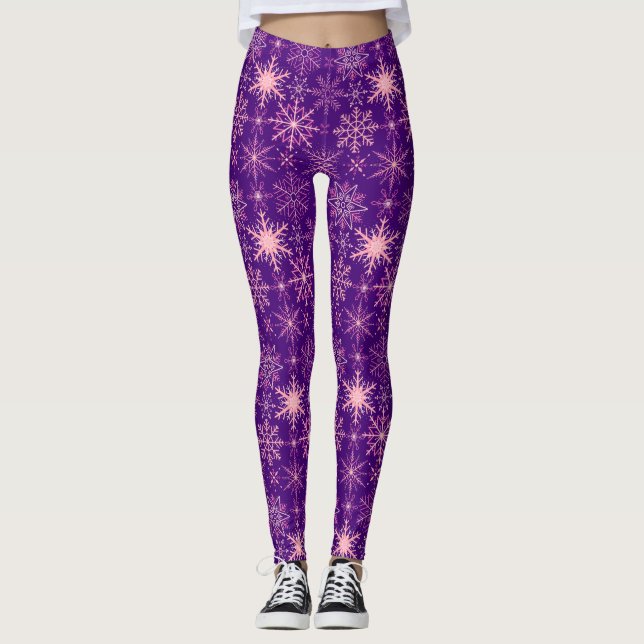 Snowflake pattern Pink D Purple BG Leggings (Front)