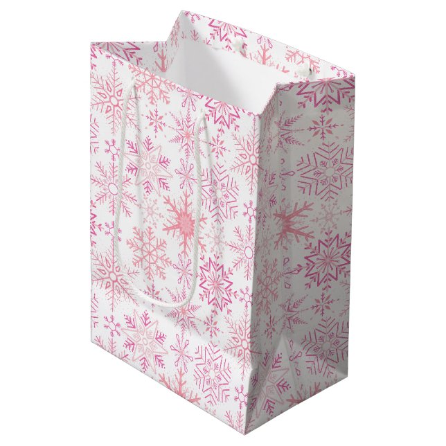 Snowflake pattern Pink Medium Gift Bag (Front Angled)