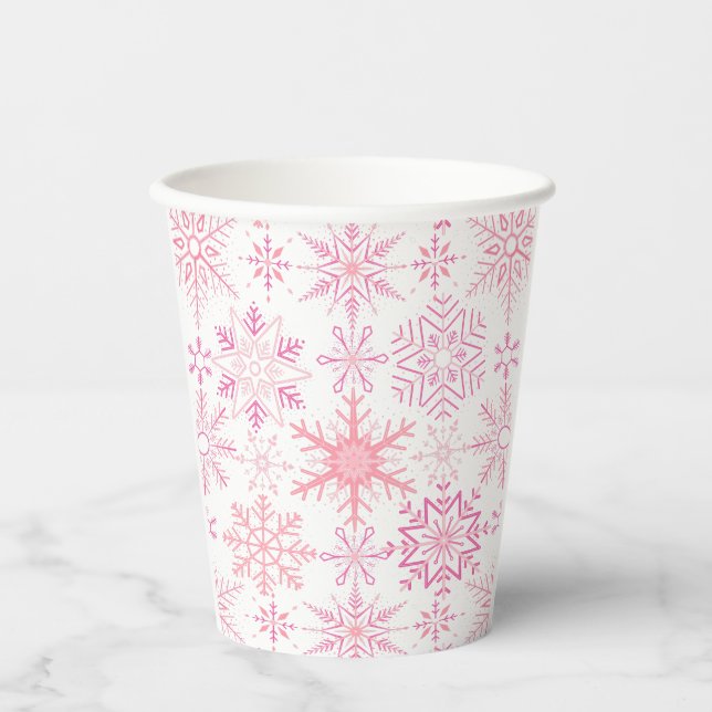 Snowflake pattern Pink Paper Cups (Front)