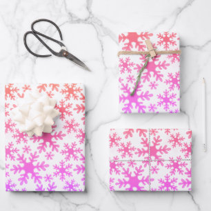 Snowflake Pattern Pink Purple Christmas Holiday Wrapping Paper Sheet