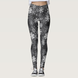 Snowflake Pattern Print Leggings, Grey Leggings