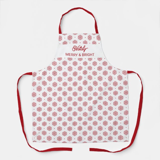Snowflake Pattern Red and White Christmas Apron (Front)