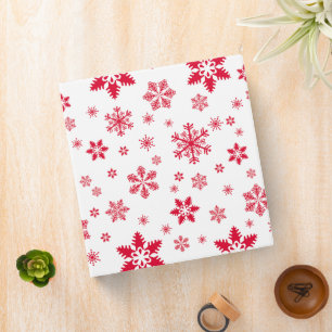 Snowflake Pattern, Red Snowflakes, Snow, White Binder