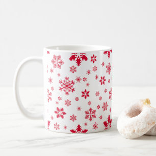 Snowflake Pattern, Red Snowflakes, Snow, White Coffee Mug