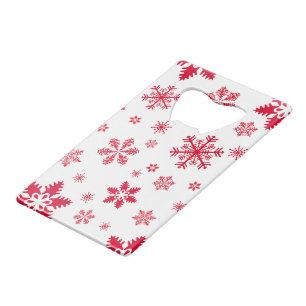 Snowflake Pattern, Red Snowflakes, Snow, White Credit Card Bottle Opener