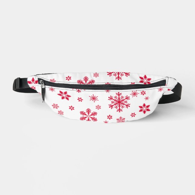 Snowflake Pattern, Red Snowflakes, Snow, White Fanny Pack (Front)