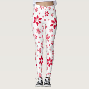 Snowflake Pattern, Red Snowflakes, Snow, White Leggings