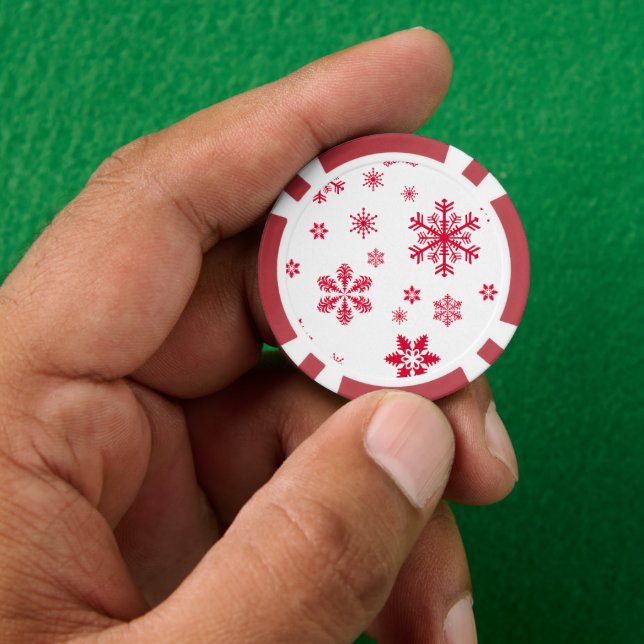 Snowflake Pattern, Red Snowflakes, Snow, White Poker Chips (Hand)