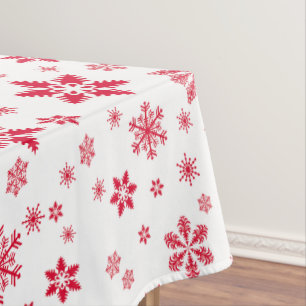 Snowflake Pattern, Red Snowflakes, Snow, White Tablecloth