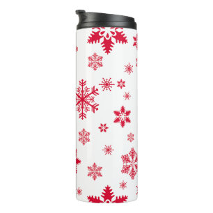 Snowflake Pattern, Red Snowflakes, Snow, White Thermal Tumbler