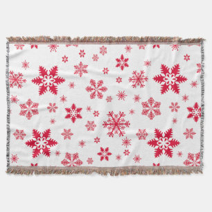 Snowflake Pattern, Red Snowflakes, Snow, White Throw Blanket