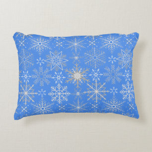 Snowflake pattern White. Light Blue BG Accent Pillow