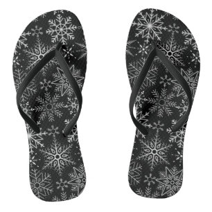 Snowflake pattern White. Light Blue BG Flip Flops