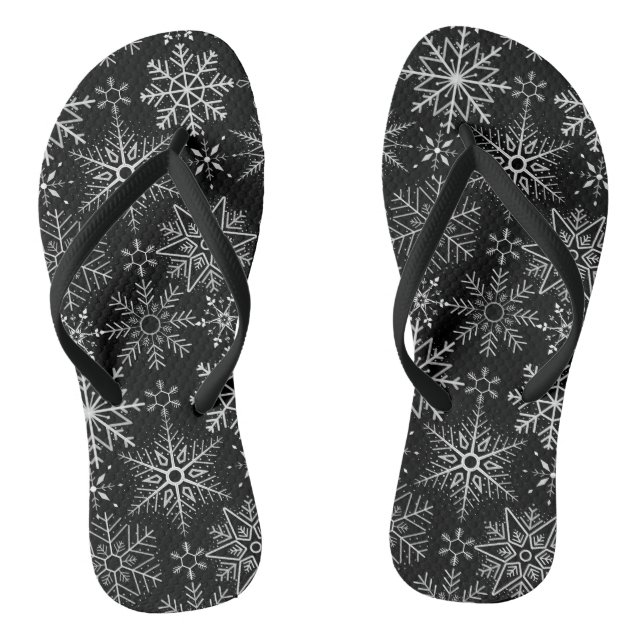 Snowflake pattern White. Light Blue BG Flip Flops (Footbed)