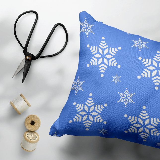 Snowflake Pattern, White Snowflakes, Snow, Blue Accent Pillow (Creator Uploaded)