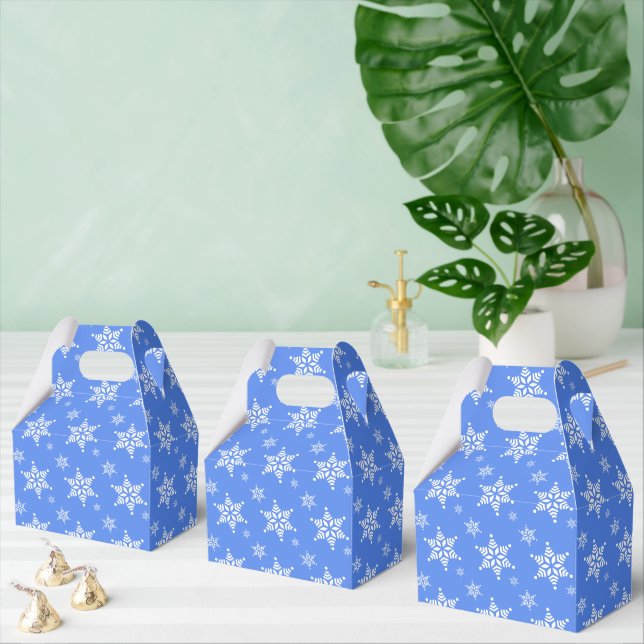 Snowflake Pattern, White Snowflakes, Snow, Blue Favor Box (Multiple)