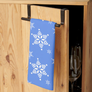 Snowflake Pattern, White Snowflakes, Snow, Blue Kitchen Towel
