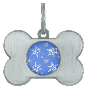 Snowflake Pattern, White Snowflakes, Snow, Blue Pet ID Tag