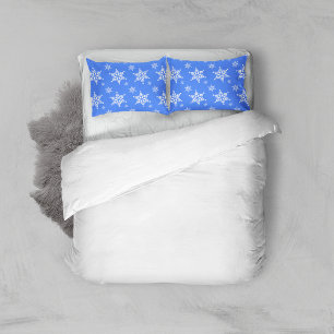 Snowflake Pattern, White Snowflakes, Snow, Blue Pillowcase